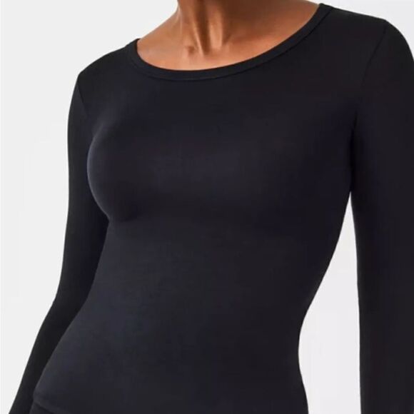 Spanx Bodysuit Women XL Black Long Sleeve Slimming Smoothing Scoop Neck Top - Picture 2 of 5